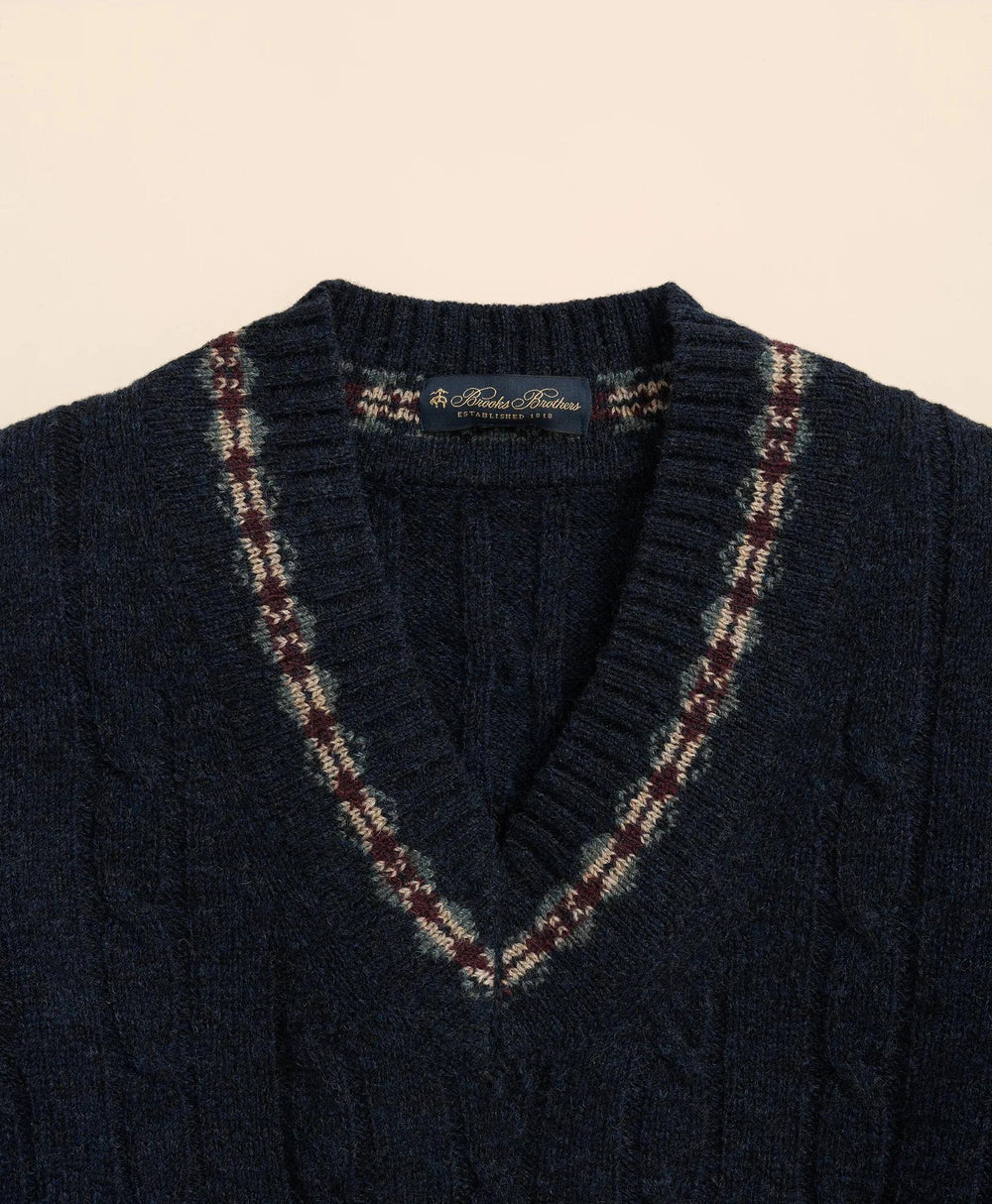 Shetland Wool Fair-Isle Tipped Archive Tennis Sweater