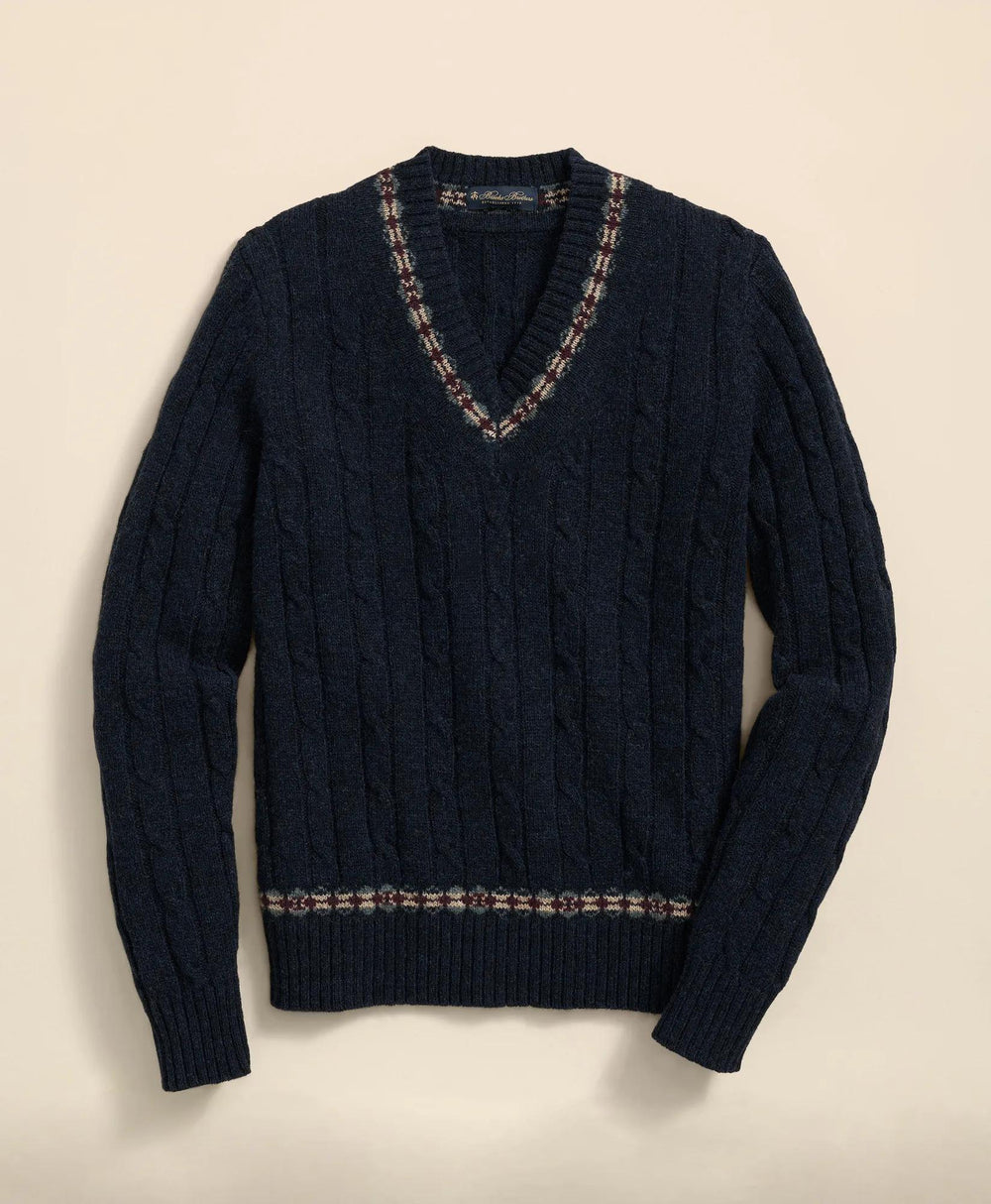 Shetland Wool Fair-Isle Tipped Archive Tennis Sweater