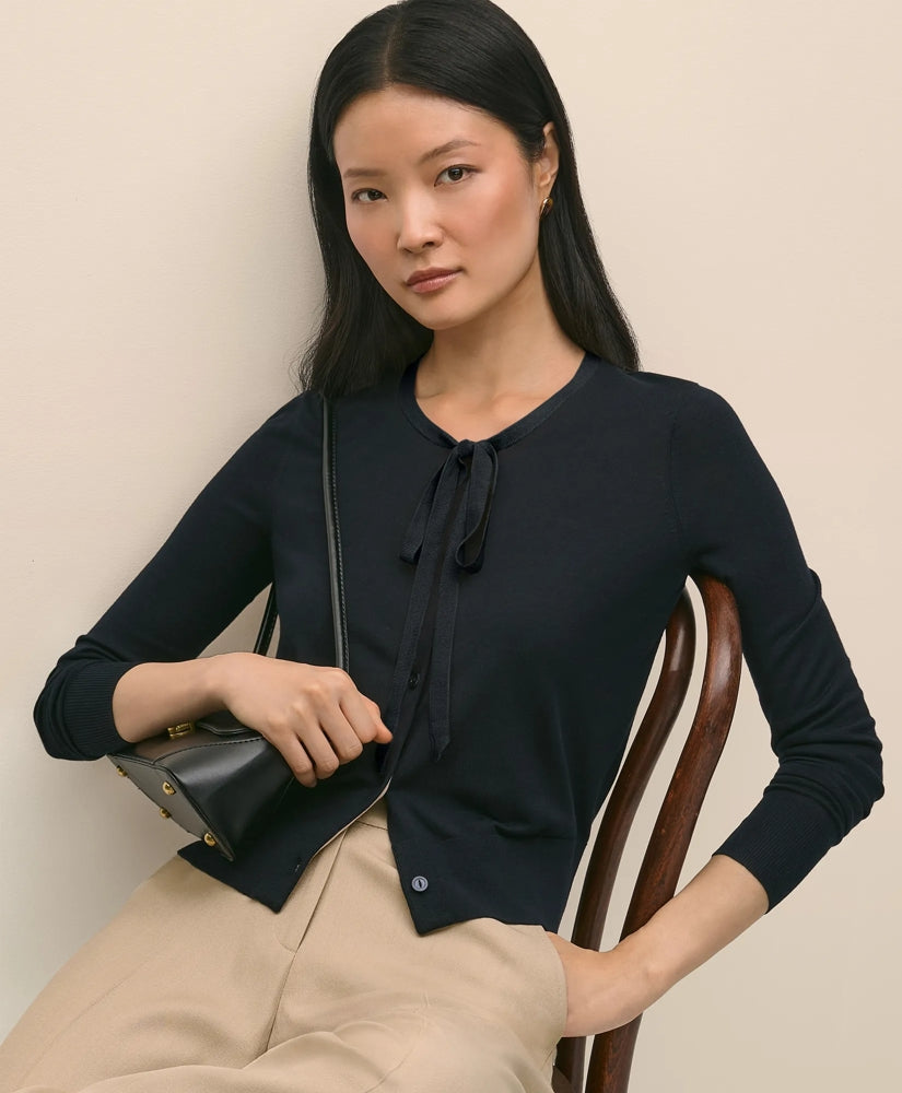 Silk-Blend Bow-Neck Cardigan