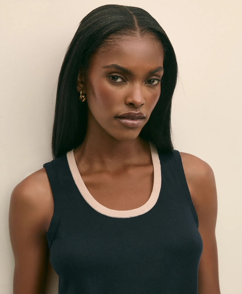 Silk-Blend Tipped Sleeveless Sweater Shell