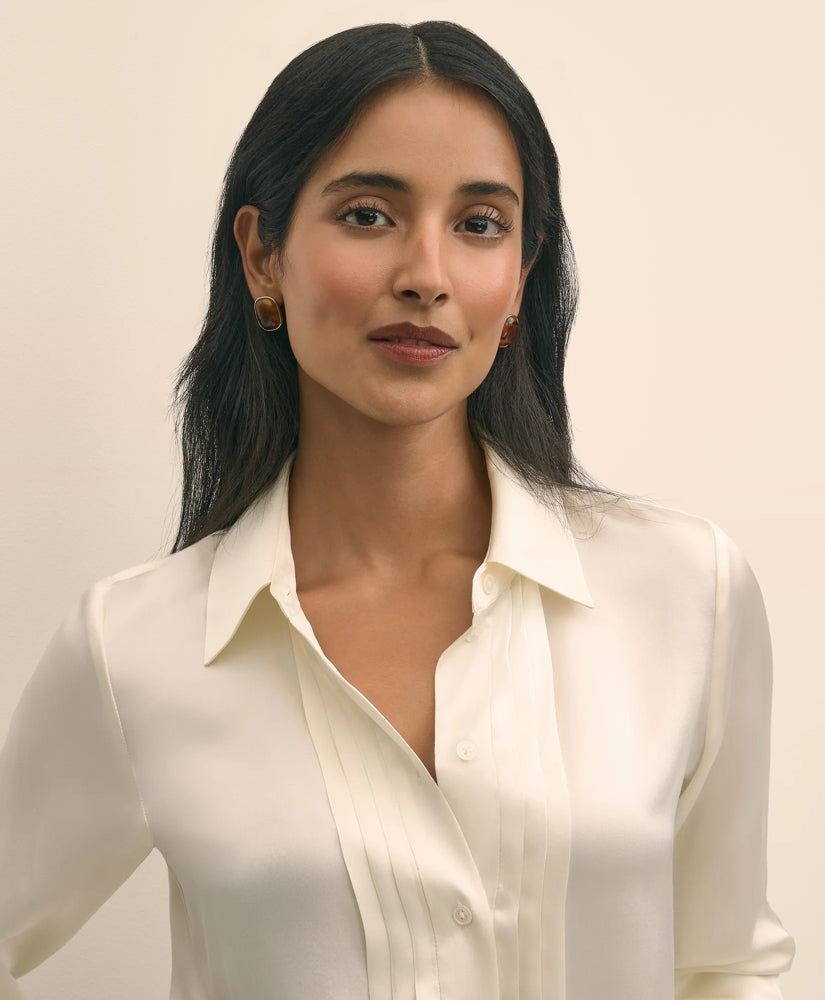 Silk Charmeuse Pintucked Blouse