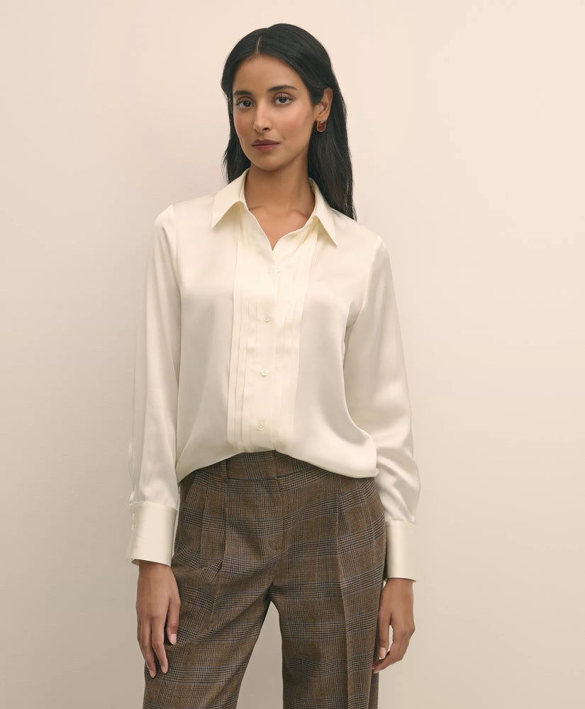 Silk Charmeuse Pintucked Blouse