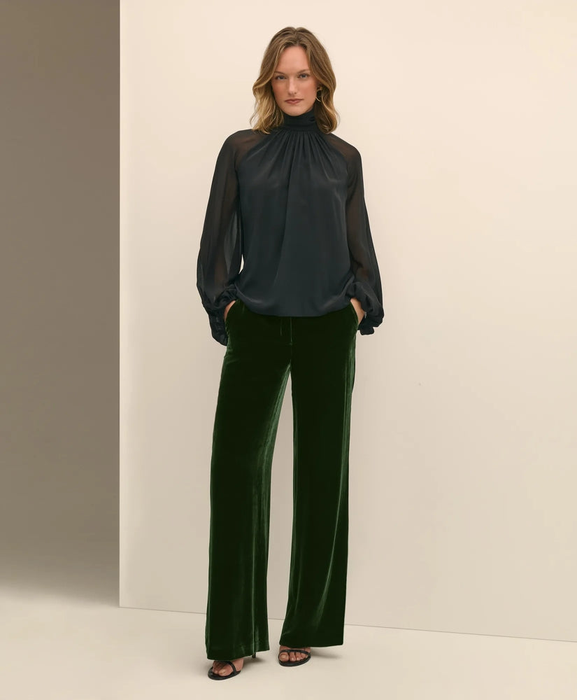 Silk Contrast-Sleeve Blouse