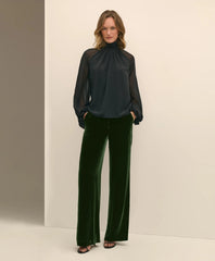 Silk Contrast-Sleeve Blouse