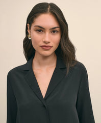 Silk Crepe Notch-Collar Blouse
