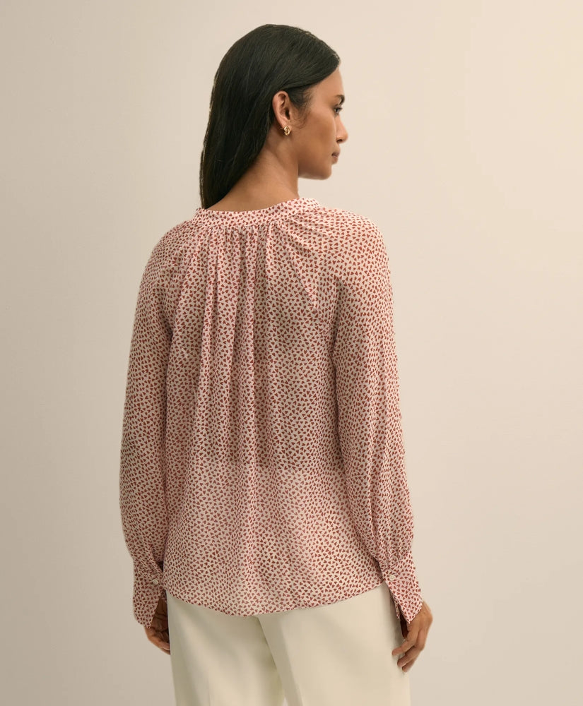Silk Georgette Heart-Motif Peasant Blouse