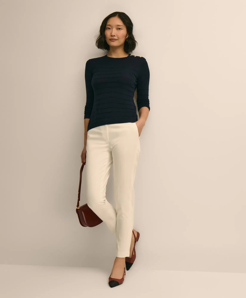 Silk-Viscose Shadow Stripe Heart-Button Sweater