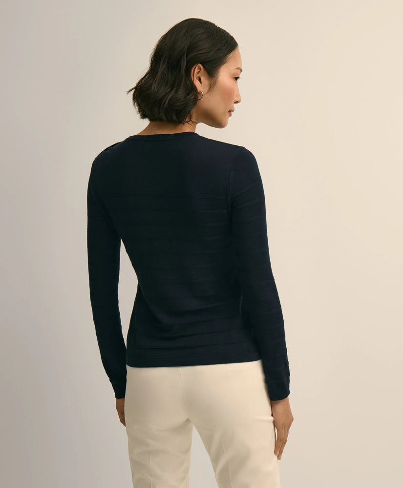 Silk-Viscose Shadow Stripe Heart-Button Sweater