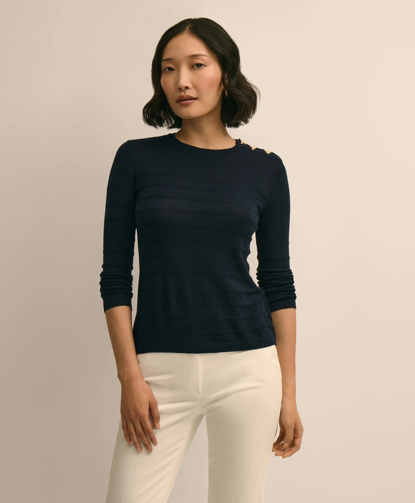Silk-Viscose Shadow Stripe Heart-Button Sweater