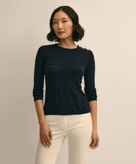 Silk-Viscose Shadow Stripe Heart-Button Sweater