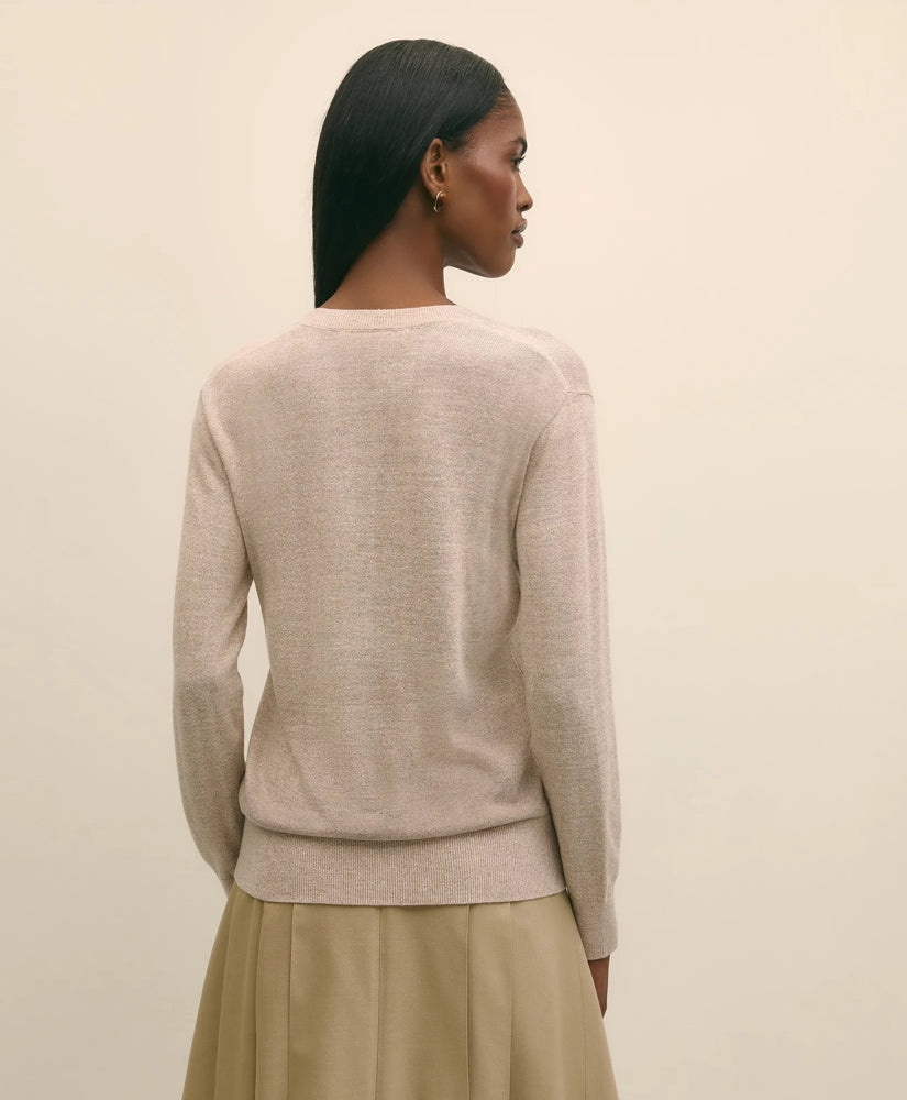Silk V-Neck Marled Knit Relaxed Sweater