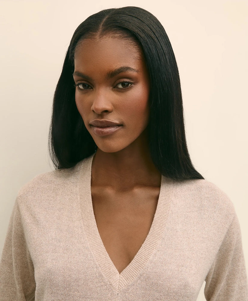 Silk V-Neck Marled Knit Relaxed Sweater