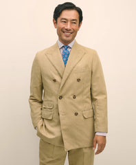 Slim Fit Cotton-Linen Herringbone Double-Breasted Suit Jacket