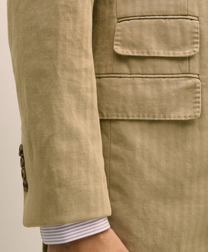 Slim Fit Cotton-Linen Herringbone Double-Breasted Suit Jacket