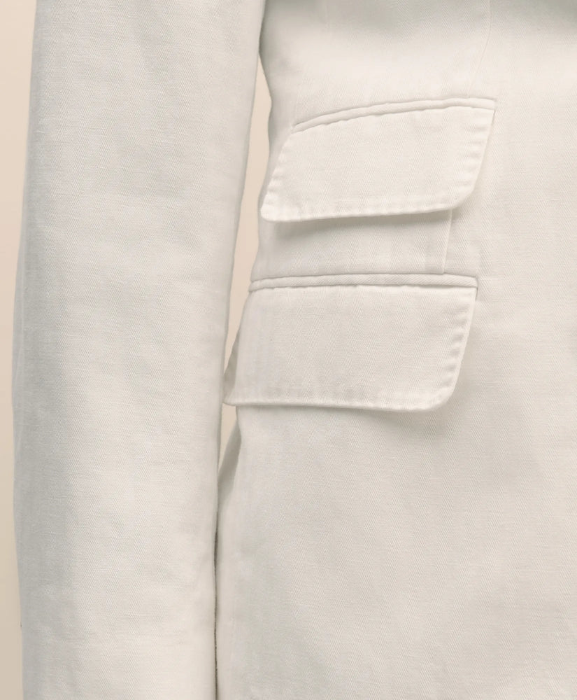 Slim Fit Cotton-Linen Herringbone Double-Breasted Suit Jacket