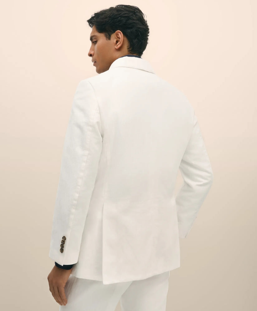 Slim Fit Cotton-Linen Herringbone Double-Breasted Suit Jacket