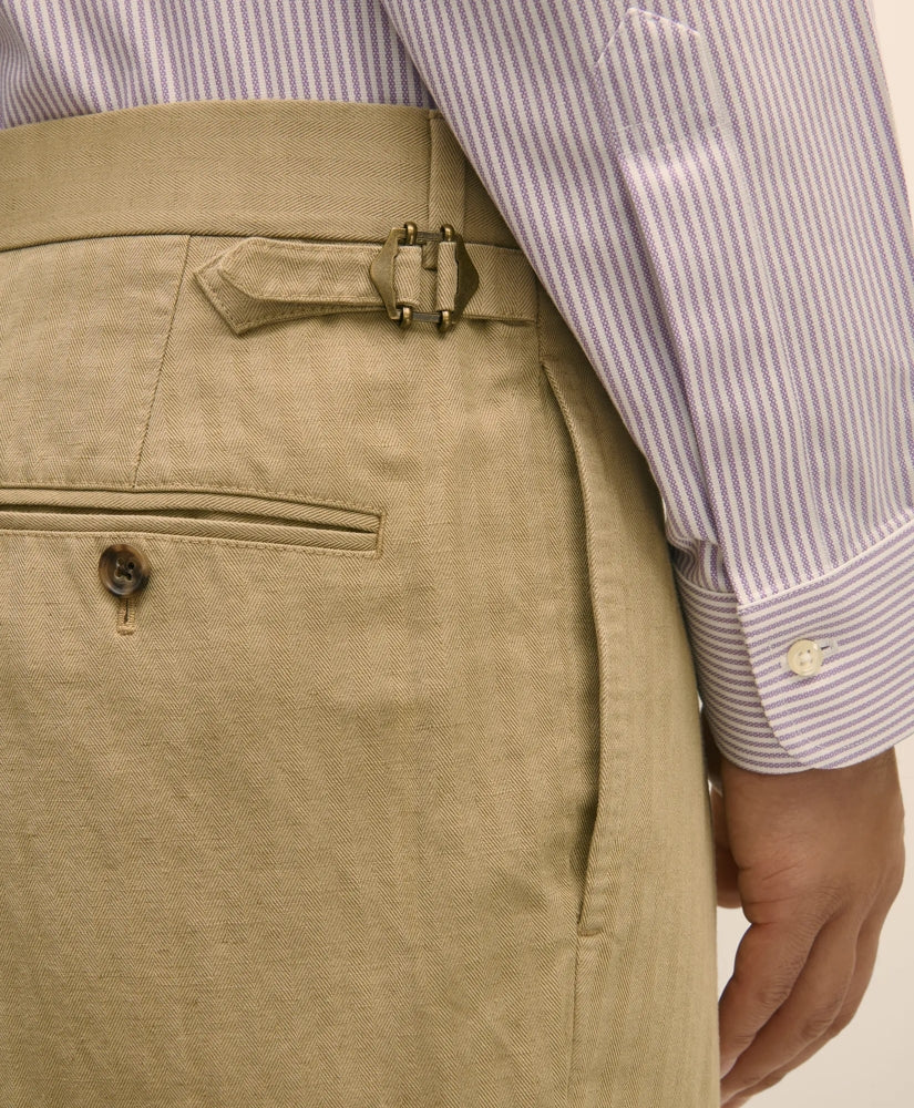 Slim Fit Cotton-Linen Herringbone Single-Pleat Suit Pants