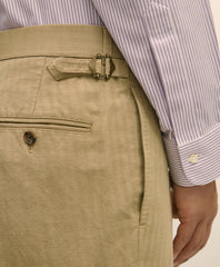 Slim Fit Cotton-Linen Herringbone Single-Pleat Suit Pants