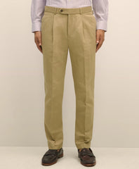 Slim Fit Cotton-Linen Herringbone Single-Pleat Suit Pants