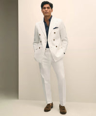 Slim Fit Cotton-Linen Herringbone Single-Pleat Suit Pants