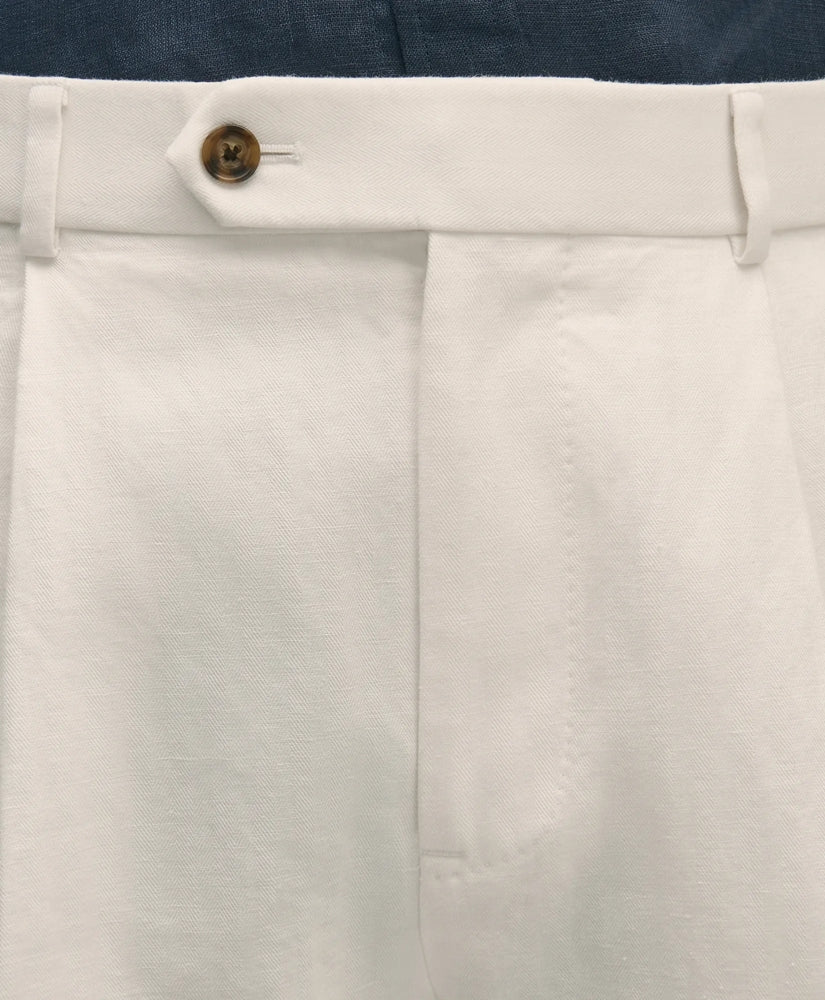 Slim Fit Cotton-Linen Herringbone Single-Pleat Suit Pants