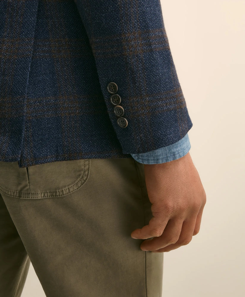Slim Fit Wool-Cotton-Silk-Cashmere Hopsack Check Sport Coat