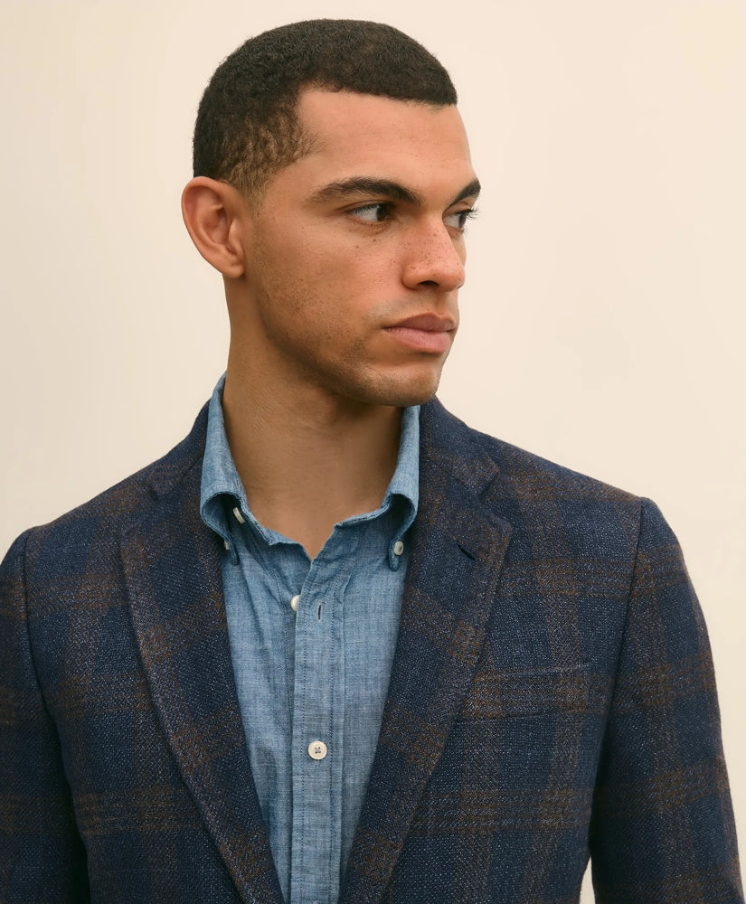 Slim Fit Wool-Cotton-Silk-Cashmere Hopsack Check Sport Coat