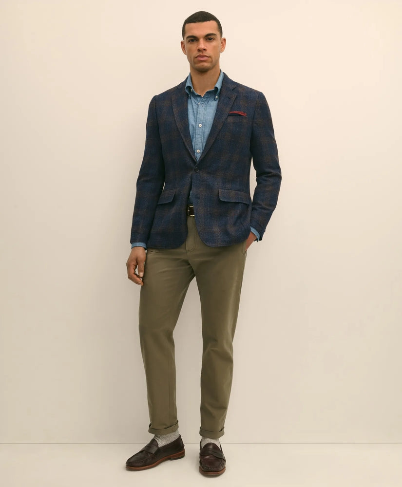 Slim Fit Wool-Cotton-Silk-Cashmere Hopsack Check Sport Coat
