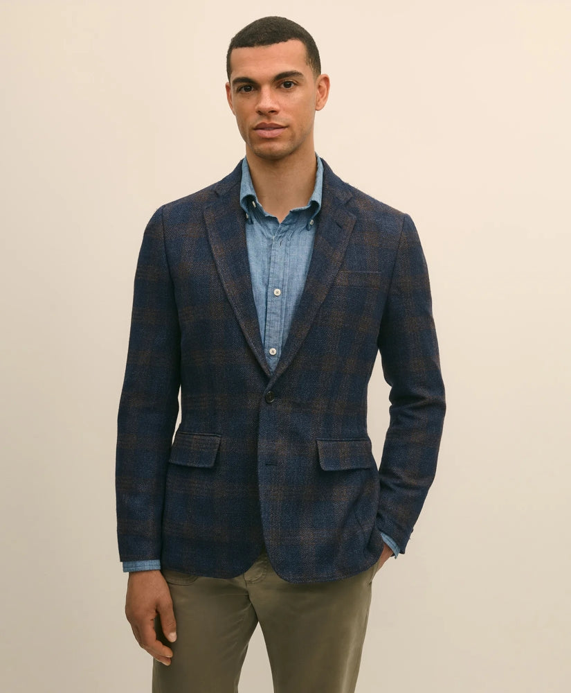 Slim Fit Wool-Cotton-Silk-Cashmere Hopsack Check Sport Coat