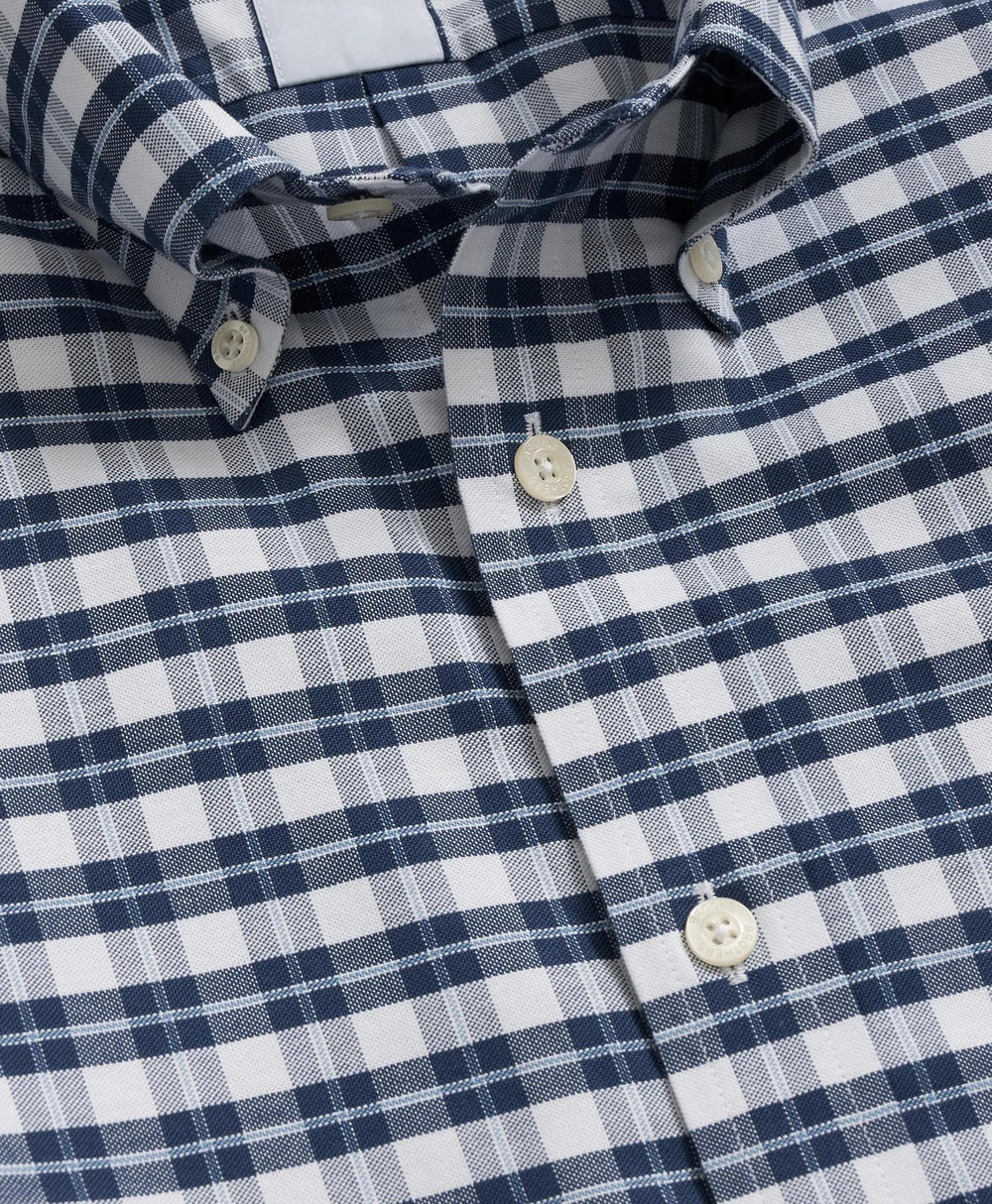 Stretch Cotton Non-Iron Oxford Polo Button Down Collar, Checked Shirt