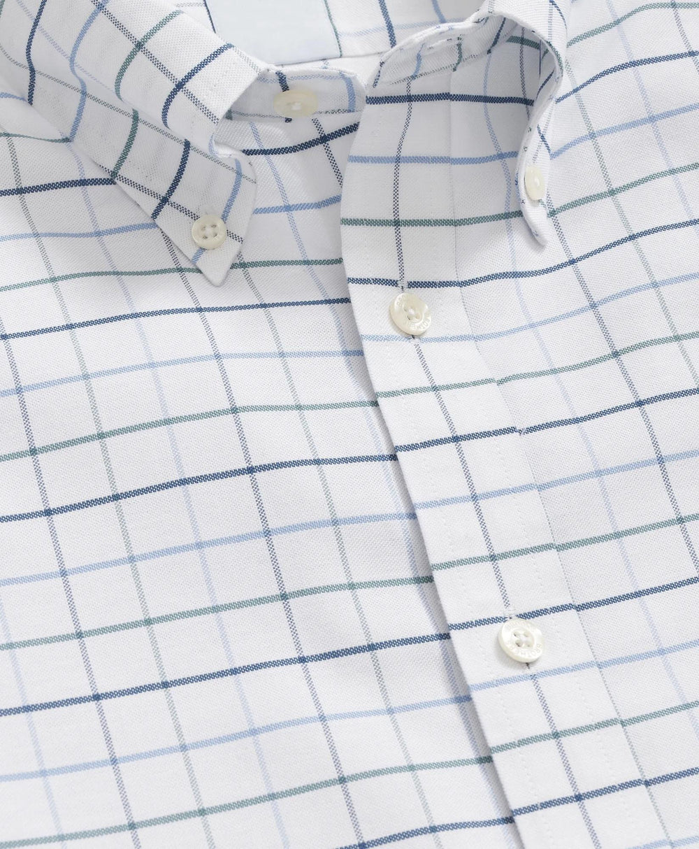 Stretch Cotton Non-Iron Oxford Polo Button Down Collar, Fine Windowpane Shirt