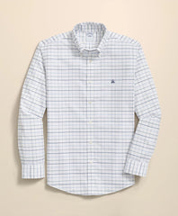 Stretch Cotton Non-Iron Oxford Polo Button Down Collar, Fine Windowpane Shirt
