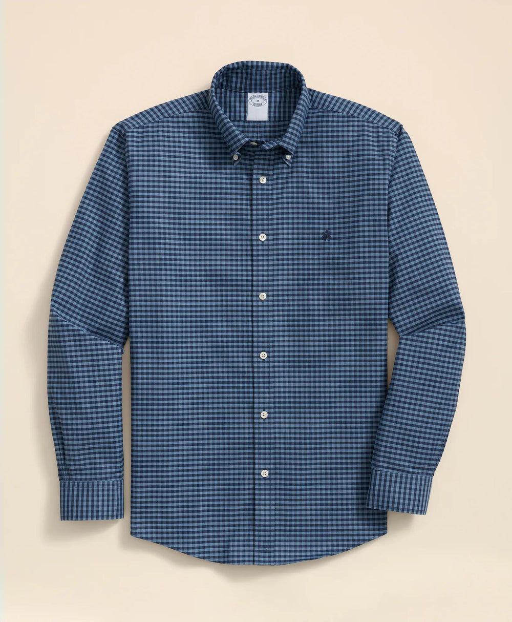 Stretch Cotton Non-Iron Oxford Polo Button Down Collar, Gingham Shirt