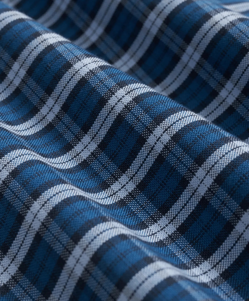 Stretch Cotton Non-Iron Oxford Polo Button Down Collar, Mini Tartan Shirt