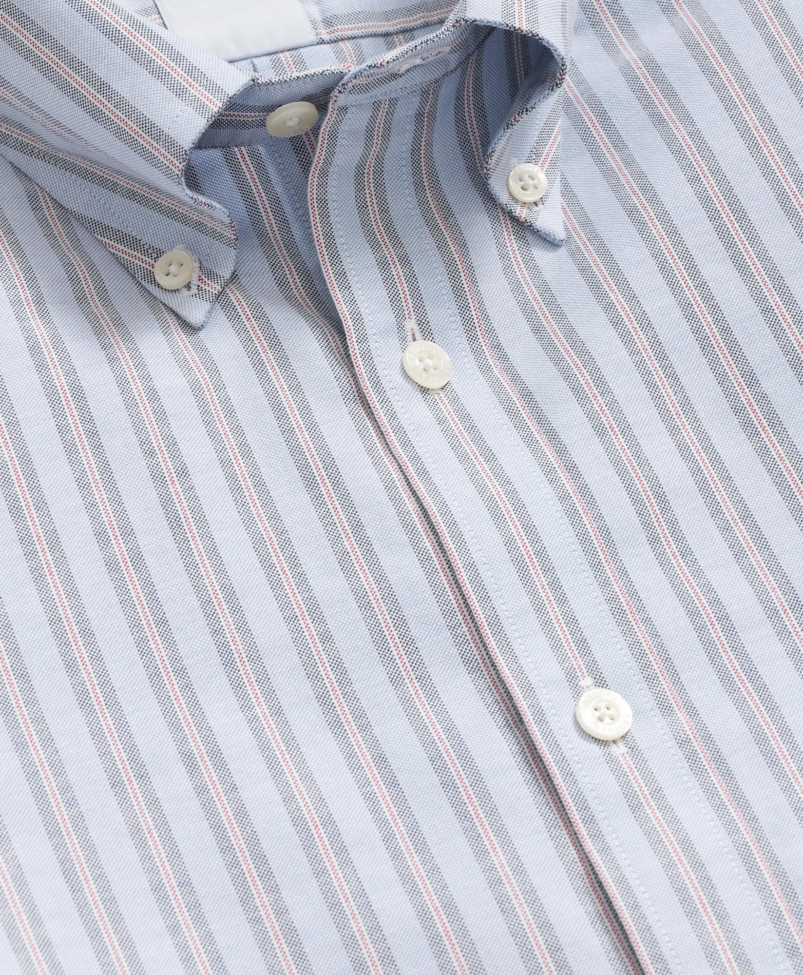 Stretch Cotton Non-Iron Oxford Polo Button Down Collar, Striped Shirt