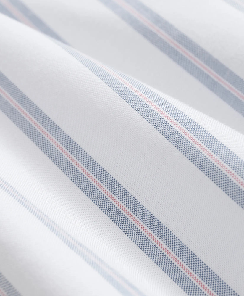 Stretch Cotton Non-Iron Oxford Polo Button Down Collar, Striped Short-Sleeve Shirt