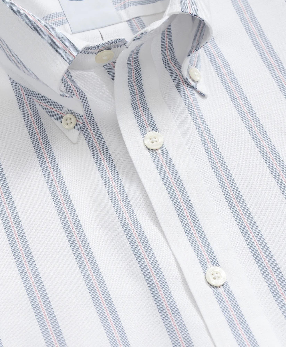 Stretch Cotton Non-Iron Oxford Polo Button Down Collar, Striped Short-Sleeve Shirt