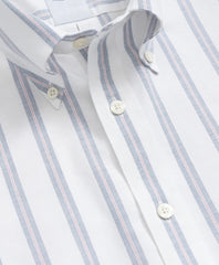 Stretch Cotton Non-Iron Oxford Polo Button Down Collar, Striped Short-Sleeve Shirt