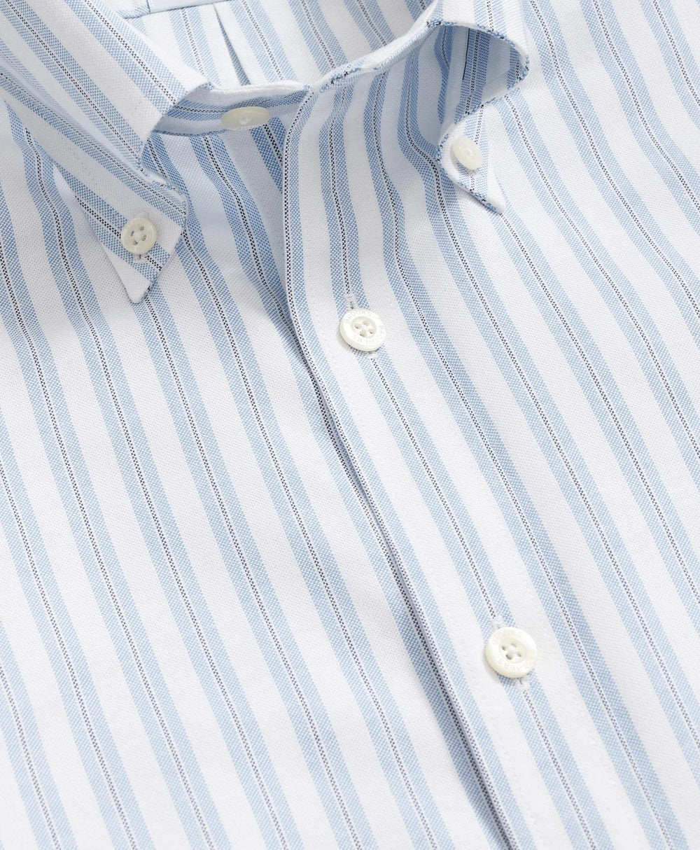 Stretch Cotton Non-Iron Oxford Polo Button Down Collar, Track Stripe Shirt