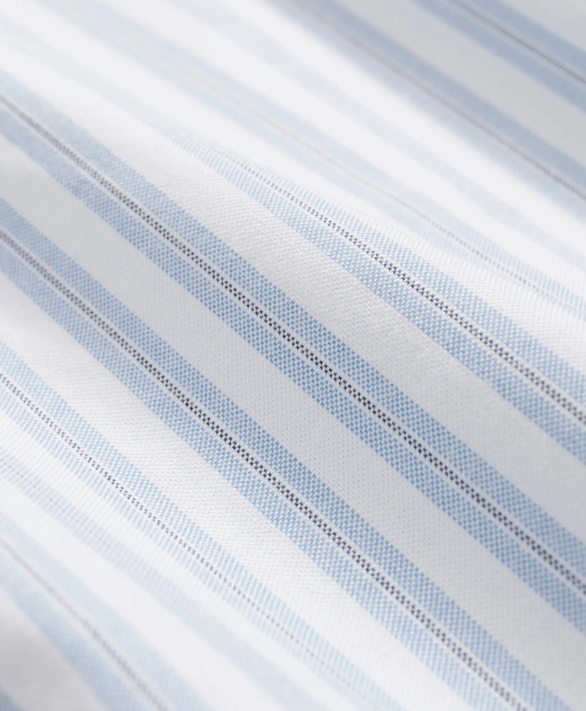 Stretch Cotton Non-Iron Oxford Polo Button Down Collar, Track Stripe Shirt