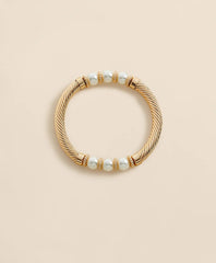 Stretch Faux-Pearl Bracelet with Gold-Plated Rope Detail