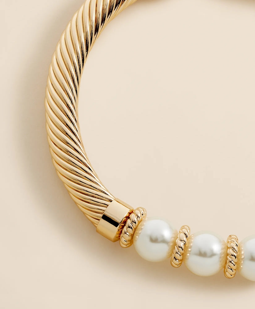 Stretch Faux-Pearl Bracelet with Gold-Plated Rope Detail
