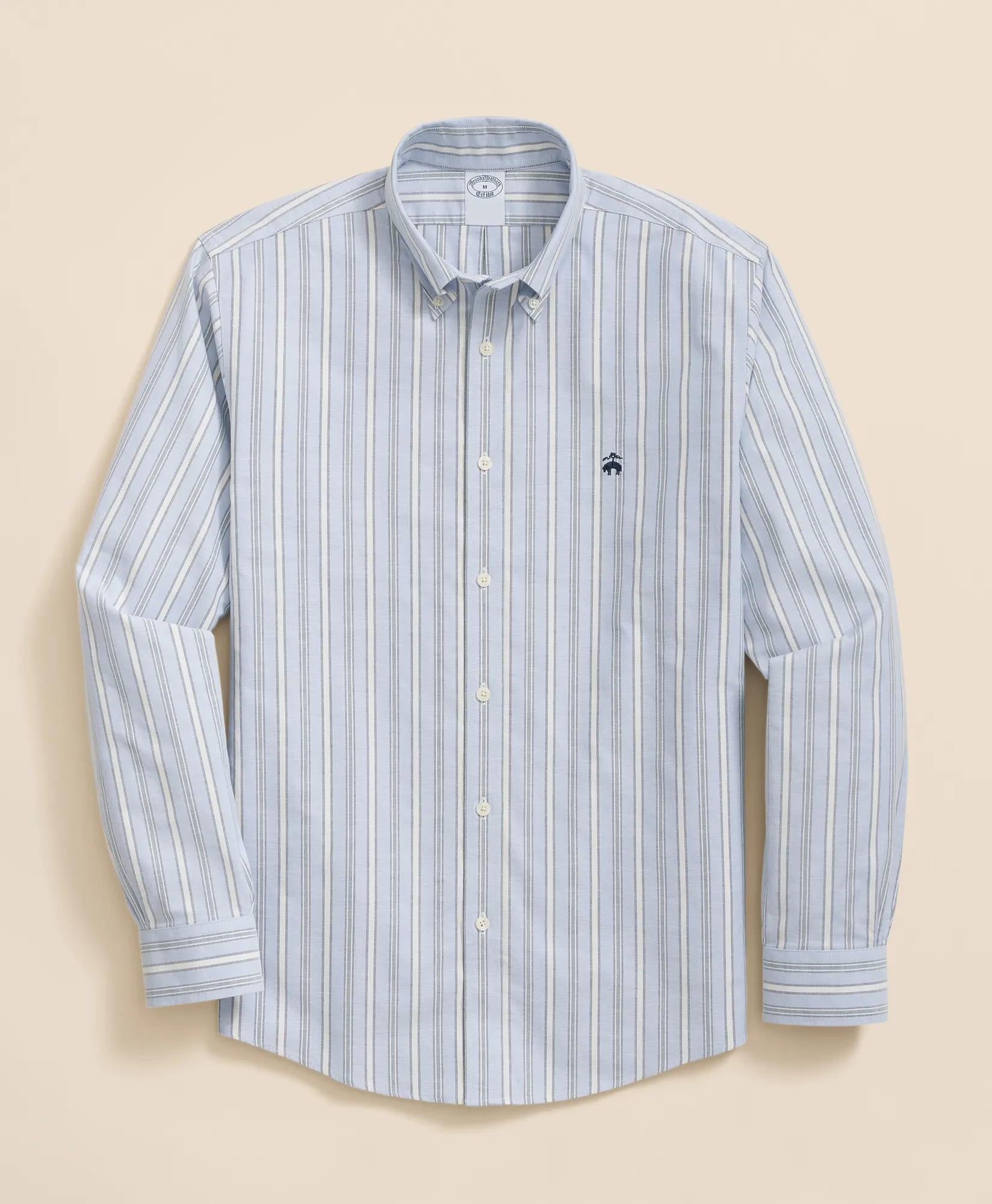 Stretch Non-Iron Oxford Button-Down Collar, Outline Stripe Sport Shirt