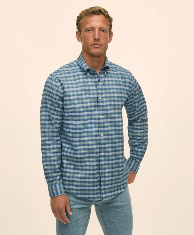 Stretch Non-Iron Oxford Button-Down Collar, Tartan Sport Shirt