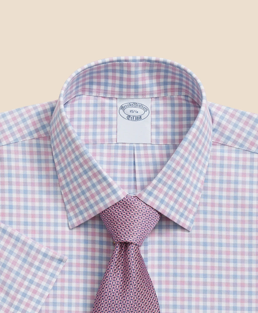 Stretch Supima® Cotton Non-Iron Ainsley Collar, Alternating Check Short-Sleeve Dress Shirt