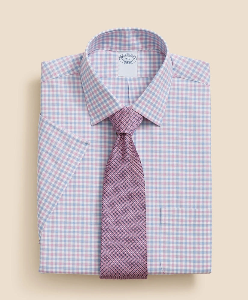 Stretch Supima® Cotton Non-Iron Ainsley Collar, Alternating Check Short-Sleeve Dress Shirt