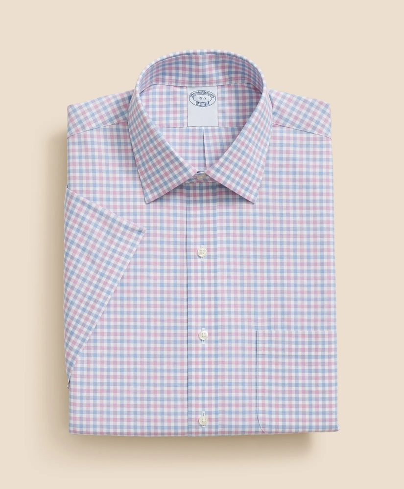 Stretch Supima® Cotton Non-Iron Ainsley Collar, Alternating Check Short-Sleeve Dress Shirt