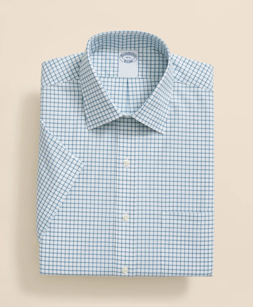 Stretch Supima® Cotton Non-Iron Broadcloth Ainsley Collar, Windowpane Short-Sleeve Dress Shirt
