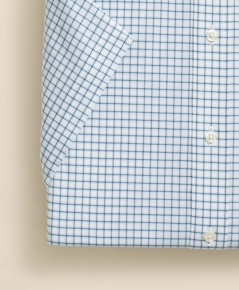 Stretch Supima® Cotton Non-Iron Broadcloth Ainsley Collar, Windowpane Short-Sleeve Dress Shirt