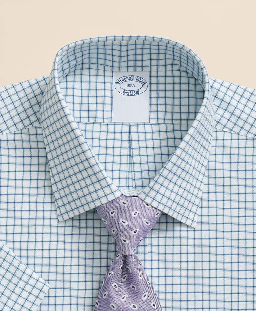 Stretch Supima® Cotton Non-Iron Broadcloth Ainsley Collar, Windowpane Short-Sleeve Dress Shirt